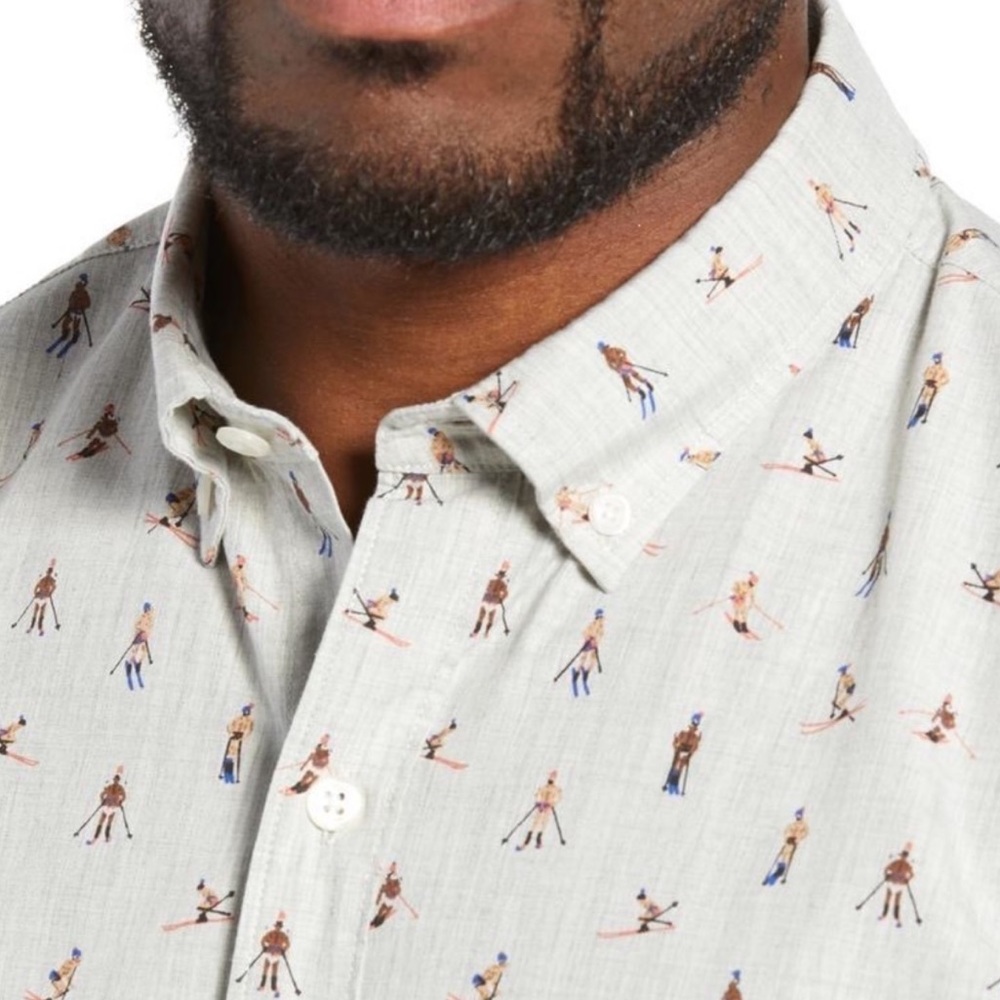 Bonobos Washed Button Down Slim Fit Ski /Winter Print Shirt Men’s Large